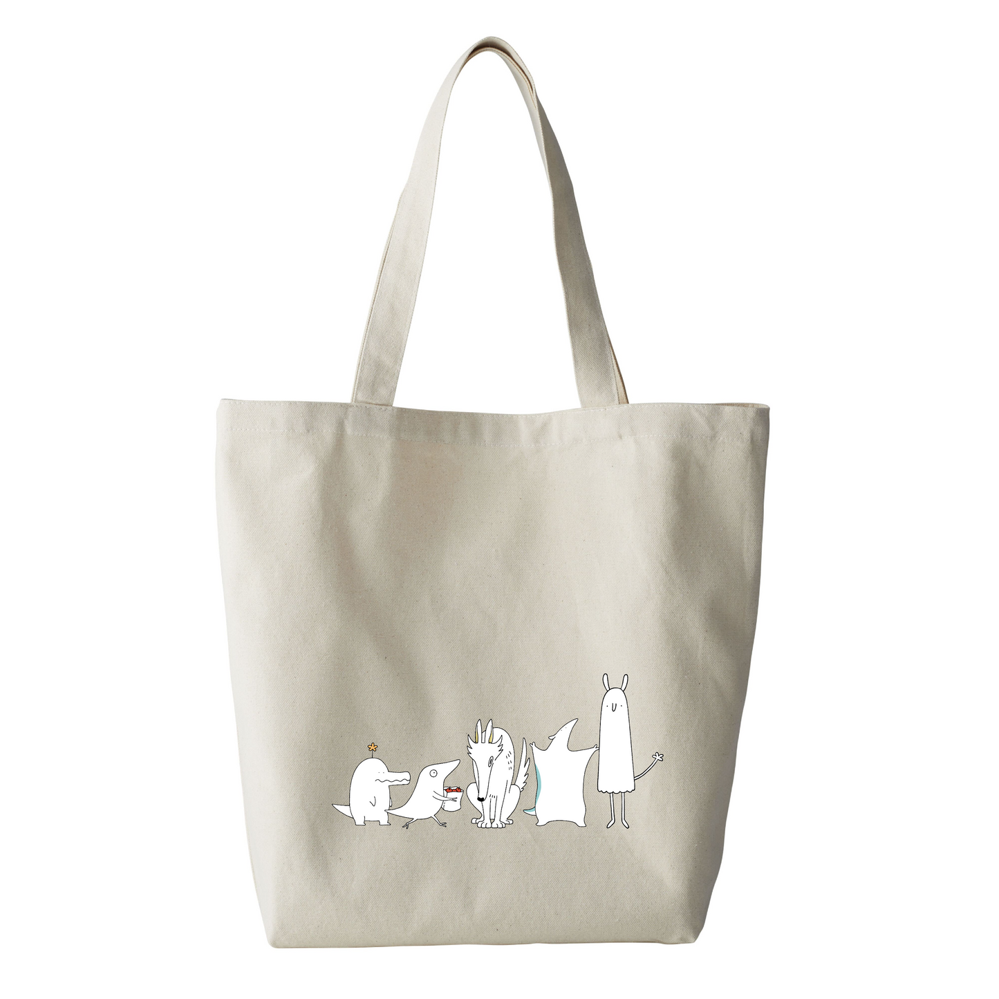 オーガニックトートバッグ Lサイズ 街 水色 キャラクター モンスター