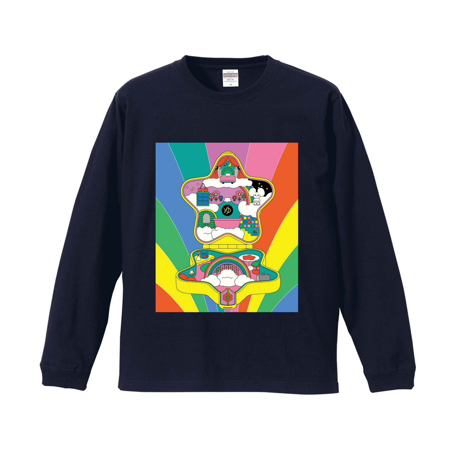 ネイビーロングスリーブTシャツ Mサイズ レトロ カラフル キャラクター おもちゃ