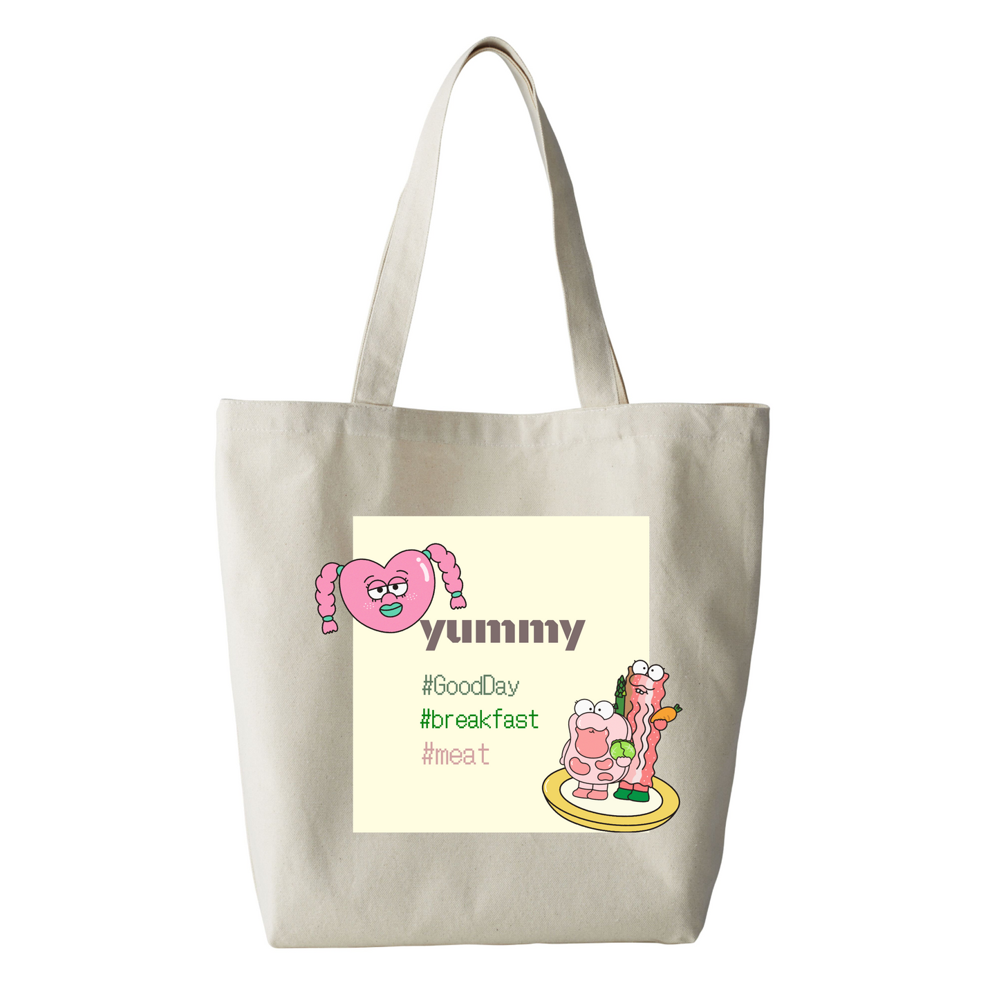 オーガニックトートバッグ Lサイズ Happy Meat day! Delicious yummy #breakfast #meat #breakfastfas #GoodDay