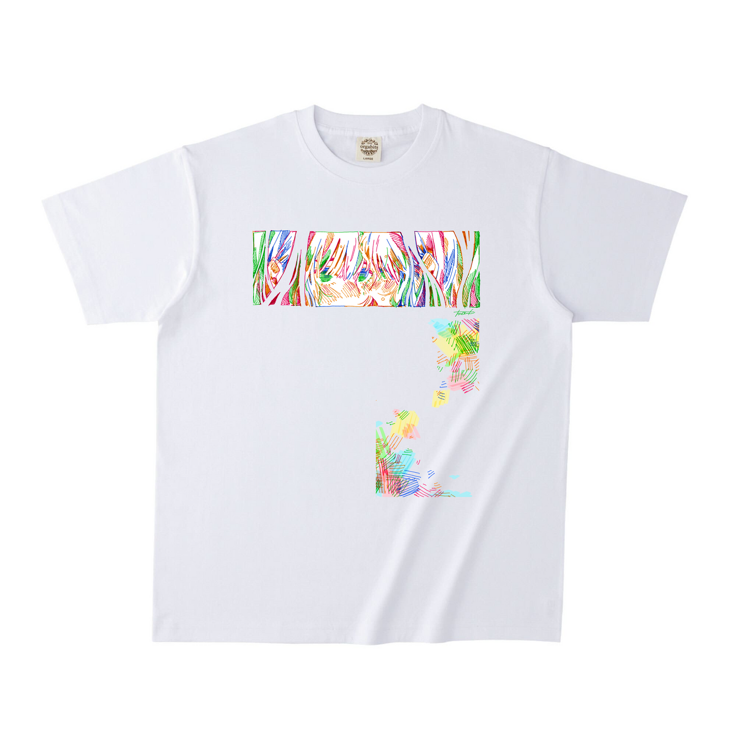 ホワイトオーガニック半袖Tシャツ XXLサイズ 女の子 カラフル