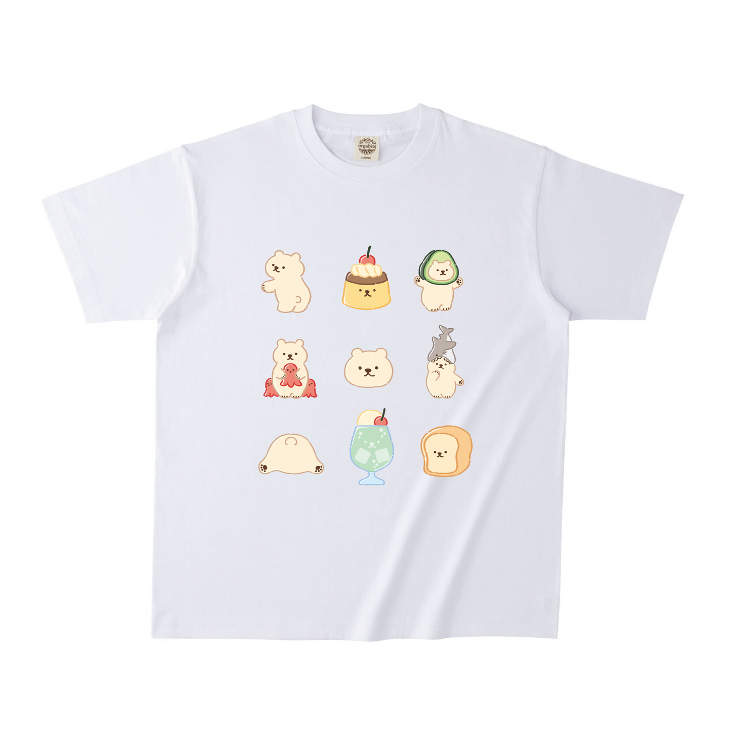 オーガニック半袖Tシャツ コットン
ホワイト
Mサイズ Yuppy 食べ物 クリームソーダ アニマル くま プリン パン