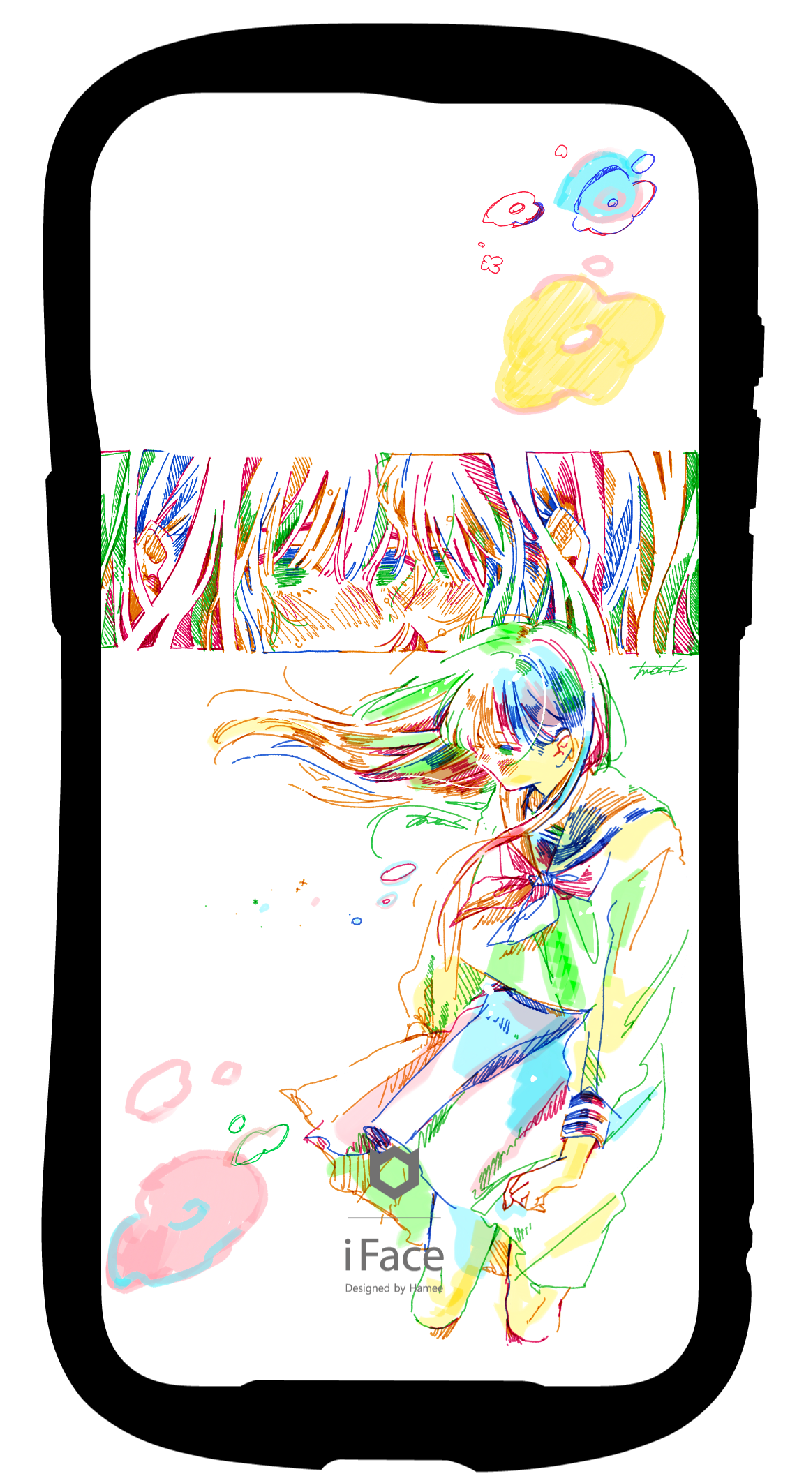 iFace reflectionインナーシート iPhone15ProMax 女の子 カラフル 花 イエロー ピンク