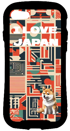 iFace reflectionインナーシート iPhone SE 2022/SE 2020/8/7 Retro Japanese Minimal Geometric Typography しば犬 I LOVE JAPAN