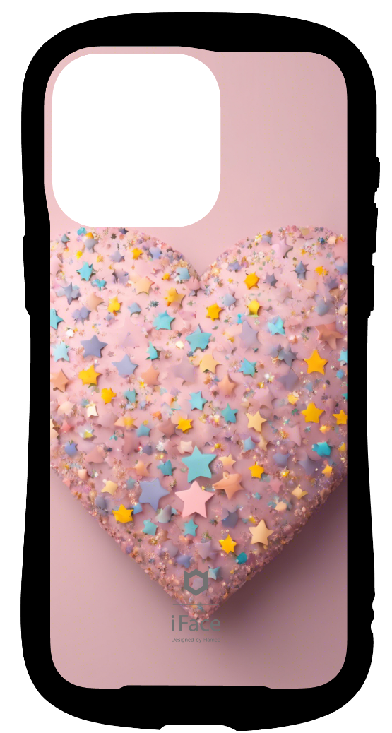iFace reflectionインナーシート iPhone15ProMax Great wave blue Pastel pink many stars heart