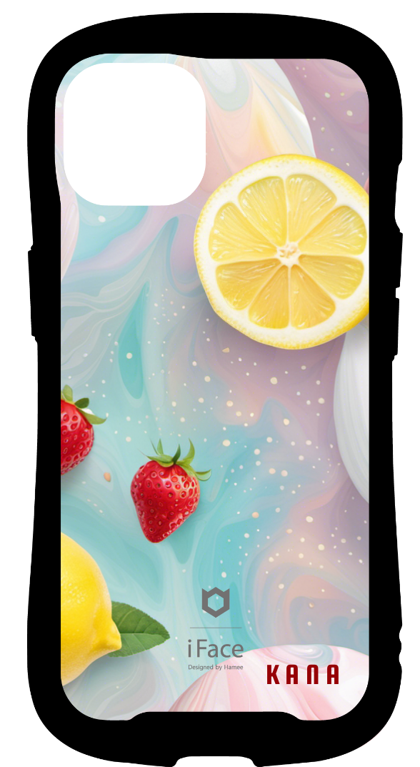 iFace reflectionインナーシート iPhone14 pastel color marble pattern lemon and strawberry Kana