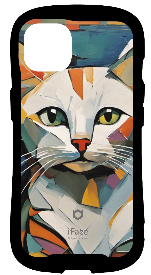 iFace reflectionインナーシート iPhone13 可愛い猫のピカソ風の絵画