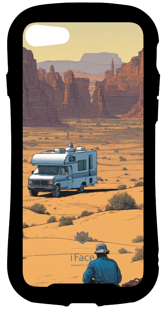 iFace reflectionインナーシート iPhone SE 2022/SE 2020/8/7 a man sitting the in desert with his RV, art by moebius