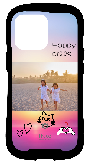 iFace reflectionインナーシート iPhone13Pro ゆめかわ オリジナルスタンプ シンプル モノクロ Happy pills ポップ