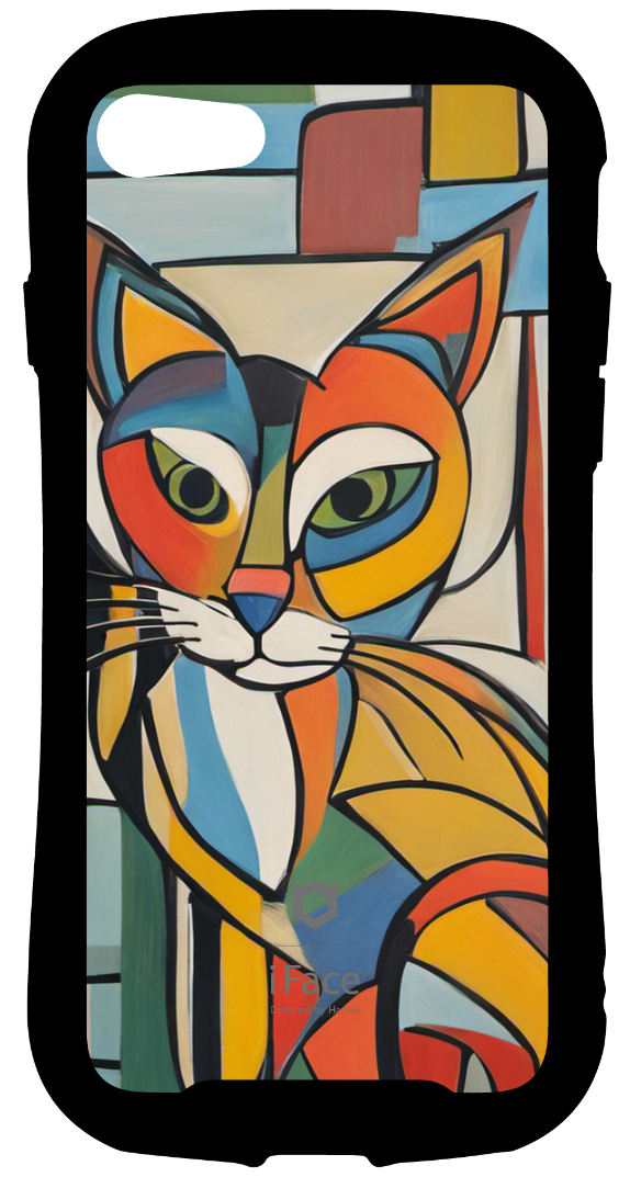 iFace reflectionインナーシート iPhone SE 2022/SE 2020/8/7 あいうえお 可愛い猫のピカソ風の絵画