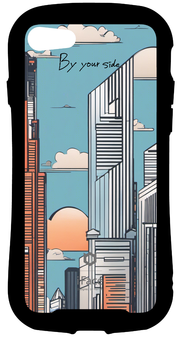 iFace reflectionインナーシート iPhone SE 2022/SE 2020/8/7 高層ビル群 机 Sky scraper オリジナルスタンプ モノクロ 推し活 ポップ