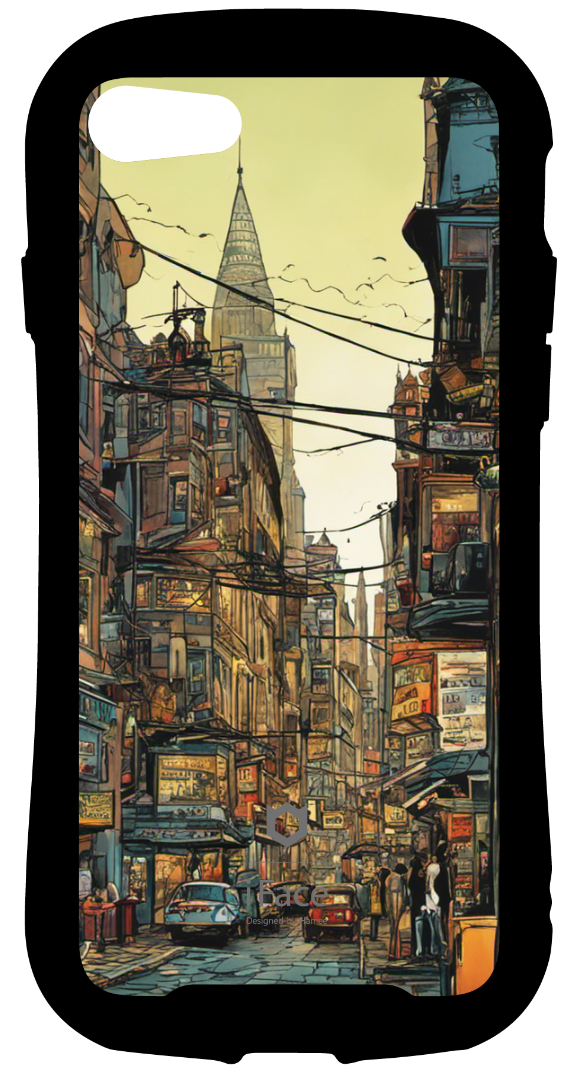 iFace reflectionインナーシート iPhone SE 2022/SE 2020/8/7 夕方 街並み iFace モノクロ