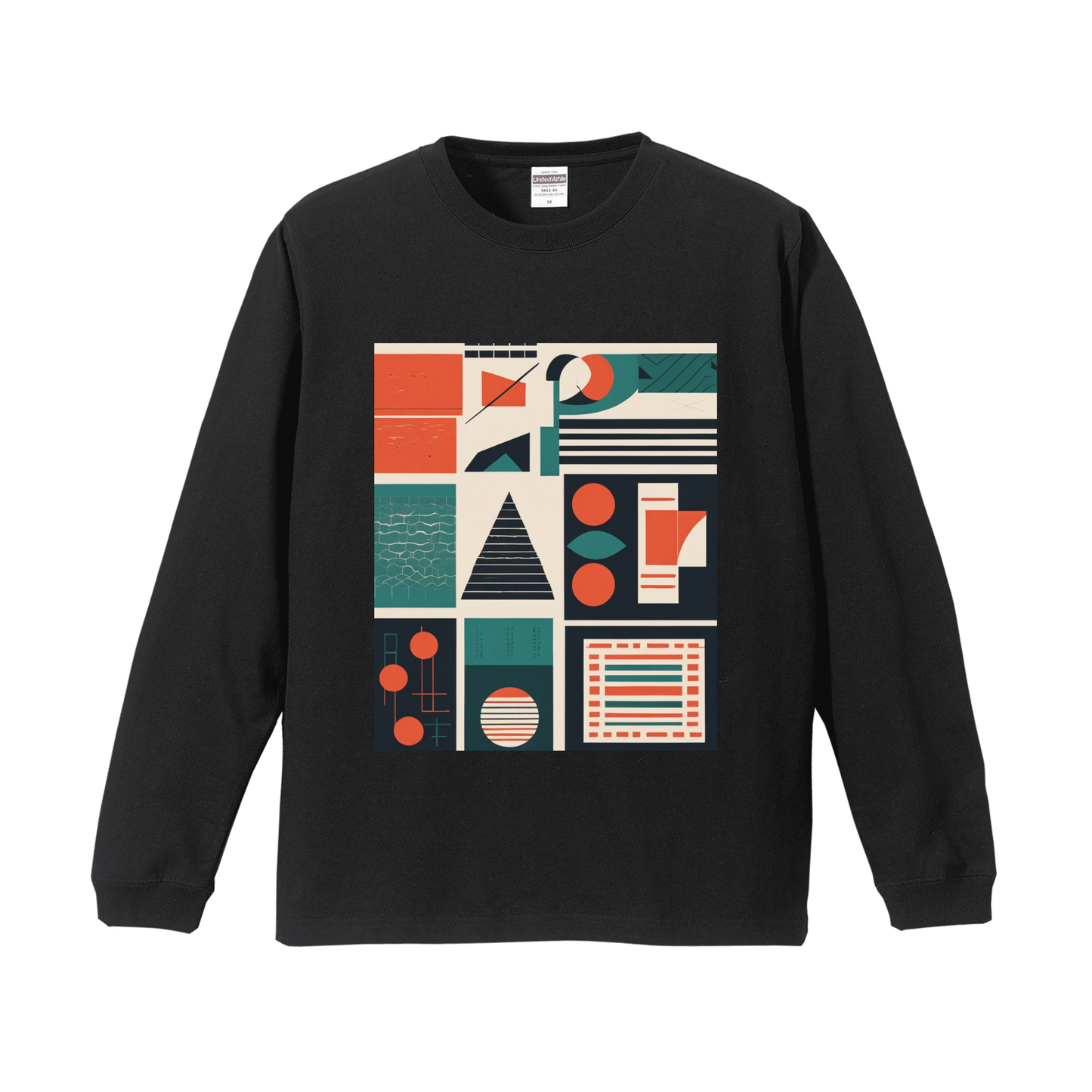 ブラックロングスリーブTシャツ Mサイズ Retro Japanese Minimal Geometric Typography