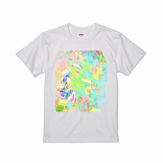 ホワイトスタンダード半袖Tシャツ Lサイズ 女の子 カラフル キラキラ グリーン イエロー